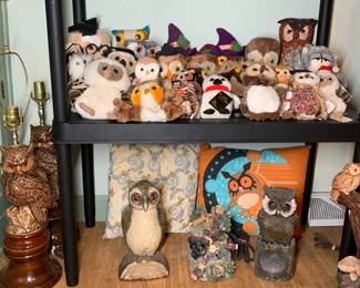 Owl lamp, door stops, and plush