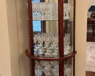 Curio cabinet full of Cambridge rose point 