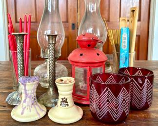 Oil Lamps, Pfaltzgraff candlesticks, candles