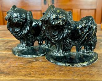 Vintage Cast Iron Painted Dog Bookends Hubley Pekingese 