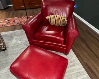Smith Brothers Red Leather Chair and Ottoman 