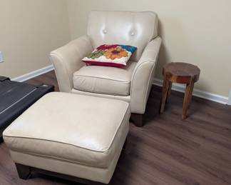 Smith Brothers Cream Leather Chair and Ottoman 