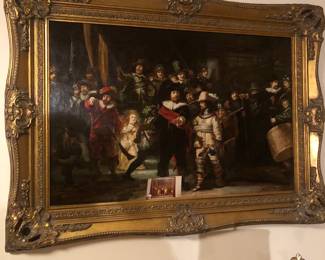 Original oil on canvas reproduction of Rembrandt’s “ The night watch”. Beautifully done and in an antique ornate wood frame. Very valuable!