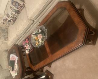 solid birds eye maple glass top coffee table and end table