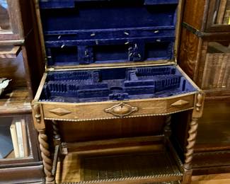English tiger oak barley twist silver chest