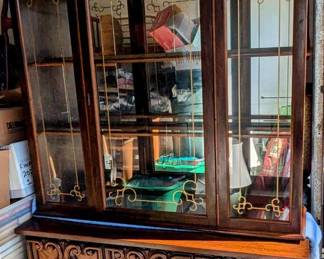 China Cabinet - ornate designs, glass shelves inside, comes in two pieces