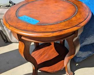Vintage Round End Table with leather insert on top