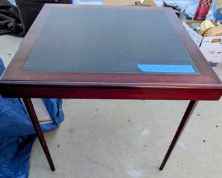Vintage Card Table - leather in middle with wooden edge and fold-up legs