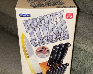 Mighty Titan Stainless Steel Knife Set W/ Wooden Block In Box
