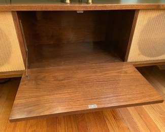 INCREDIBLE Near Mint Vintage Mid-Century Modern 2 Piece 1960s Bogen Stereo High Fidelity Console Cabinet W/ Drop Down Bar, Bookcase, Speakers, Gerrard Turntable, & ORIGINAL Paperwork/Manuals