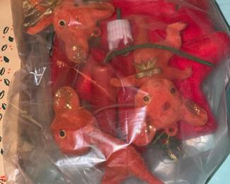 Vintage Flocked Dancing Animals Christmas Ornaments