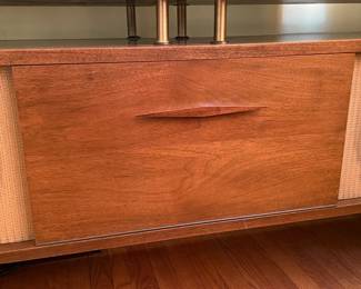 INCREDIBLE Near Mint Vintage Mid-Century Modern 2 Piece 1960s Bogen Stereo High Fidelity Console Cabinet W/ Drop Down Bar, Bookcase, Speakers, Gerrard Turntable, & ORIGINAL Paperwork/Manuals