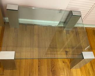 Set Of 2 Mid-Century Modern Brueton Glass W/ Chrome Legs End Table & Coffee Table