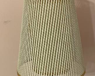 Vintage Mid-Century Modern Table Lamp W/ Marble Base, Wooden & Brass Center, & Original Mesh 2 Layer Lampshade