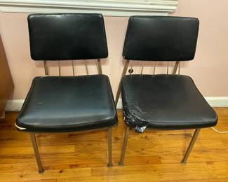 Vintage Mid-Century Modern Chrome W/ Black Vinyl Upholstered Seats Dining Chairs (2 Available)