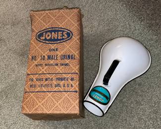 Antique Jones Male Tin Urinal W/ The Original Box