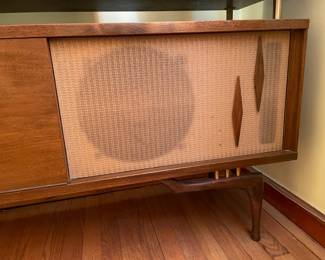 INCREDIBLE Near Mint Vintage Mid-Century Modern 2 Piece 1960s Bogen Stereo High Fidelity Console Cabinet W/ Drop Down Bar, Bookcase, Speakers, Gerrard Turntable, & ORIGINAL Paperwork/Manuals