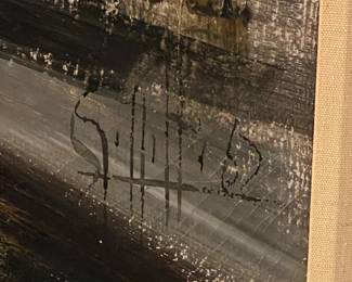 ORIGINAL 1960s Abstract Painting Hand Signed By Sergio Gaggetta W/ Name Plate