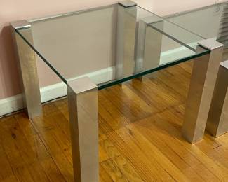 Set Of 2 Mid-Century Modern Brueton Glass W/ Chrome Legs End Table & Coffee Table