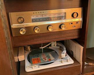 INCREDIBLE Near Mint Vintage Mid-Century Modern 2 Piece 1960s Bogen Stereo High Fidelity Console Cabinet W/ Drop Down Bar, Bookcase, Speakers, Gerrard Turntable, & ORIGINAL Paperwork/Manuals