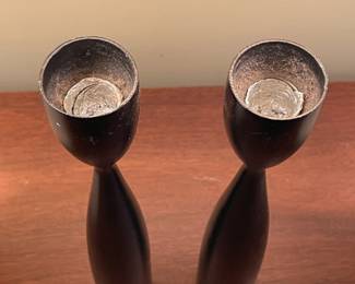 Vintage Mid-Century Modern Danish Teak Wooden Candle Holder Set