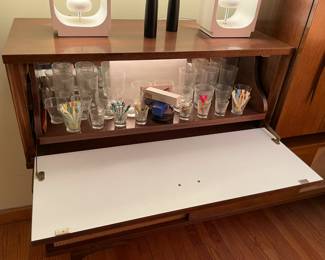 INCREDIBLE Near Mint Vintage Mid-Century Modern 2 Piece 1960s Bogen Stereo High Fidelity Console Cabinet W/ Drop Down Bar, Bookcase, Speakers, Gerrard Turntable, & ORIGINAL Paperwork/Manuals