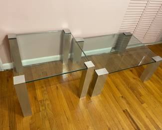 Set Of 2 Mid-Century Modern Brueton Glass W/ Chrome Legs End Table & Coffee Table