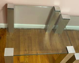 Set Of 2 Mid-Century Modern Brueton Glass W/ Chrome Legs End Table & Coffee Table
