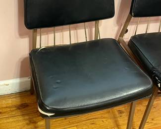 Vintage Mid-Century Modern Chrome W/ Black Vinyl Upholstered Seats Dining Chairs (2 Available)