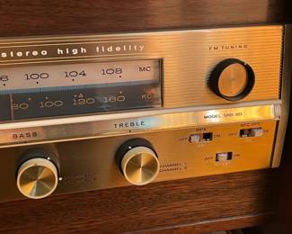 INCREDIBLE Near Mint Vintage Mid-Century Modern 2 Piece 1960s Bogen Stereo High Fidelity Console Cabinet W/ Drop Down Bar, Bookcase, Speakers, Gerrard Turntable, & ORIGINAL Paperwork/Manuals