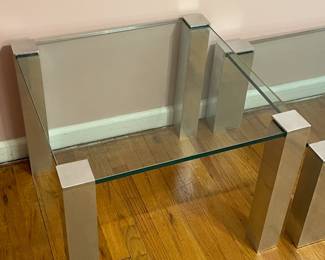 Set Of 2 Mid-Century Modern Brueton Glass W/ Chrome Legs End Table & Coffee Table