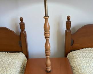 Vintage Country Wooden Table W/ Built In Lamp & Colonial Shade