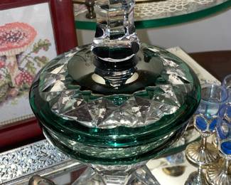 Green & Crystal Covered Candy Bowl
