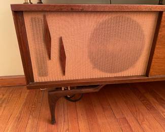 INCREDIBLE Near Mint Vintage Mid-Century Modern 2 Piece 1960s Bogen Stereo High Fidelity Console Cabinet W/ Drop Down Bar, Bookcase, Speakers, Gerrard Turntable, & ORIGINAL Paperwork/Manuals