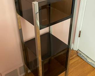 Vintage 1970s Mid-Century Modern Cool Smokey Gray Acrylic & Chrome Legs Shelving Unit