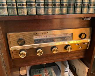 INCREDIBLE Near Mint Vintage Mid-Century Modern 2 Piece 1960s Bogen Stereo High Fidelity Console Cabinet W/ Drop Down Bar, Bookcase, Speakers, Gerrard Turntable, & ORIGINAL Paperwork/Manuals