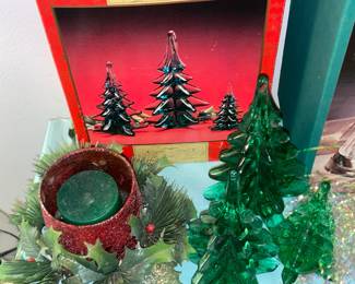 Glass Tree Figurines W/ Box