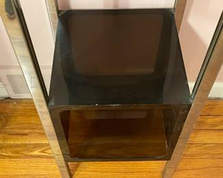 Vintage 1970s Mid-Century Modern Cool Smokey Gray Acrylic & Chrome Legs Shelving Unit