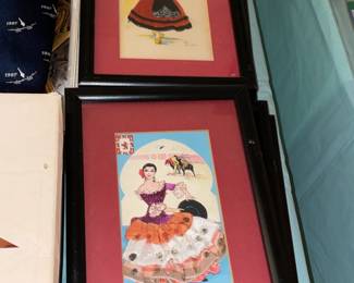 Vintage Framed Fabric Postcards