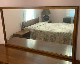 Vintage Mid-Century Modern 9 Drawer Walnut Lowboy Dresser W/ Mirror By Stanley