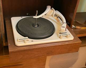 INCREDIBLE Near Mint Vintage Mid-Century Modern 2 Piece 1960s Bogen Stereo High Fidelity Console Cabinet W/ Drop Down Bar, Bookcase, Speakers, Gerrard Turntable, & ORIGINAL Paperwork/Manuals