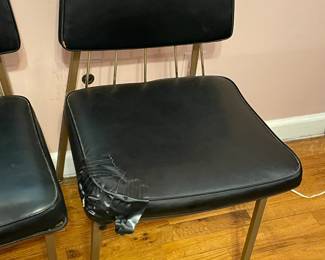 Vintage Mid-Century Modern Chrome W/ Black Vinyl Upholstered Seats Dining Chairs (2 Available)