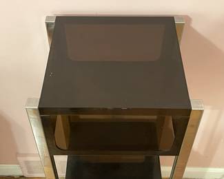 Vintage 1970s Mid-Century Modern Cool Smokey Gray Acrylic & Chrome Legs Shelving Unit