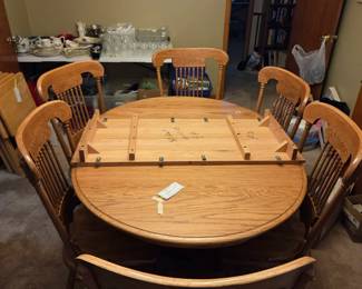 #40 Oak Table w/6 chairs - signed on bottom of Table 54-72x43x29 $250.00
