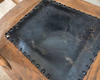 #44 Antique Wood Rocker w/leather Seat and nail head trim $30.00