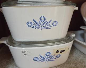 #80 Set of 3 Cornflower Vegetable Dishes w/glass lids - 6 pc $20.00