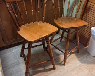#9 Tell City Maple Wood Swivel Bar Stools - set of 2 (has some wear on top) - 25" Seat Height $75.00