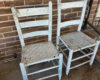 #97 Set of 2 Wooden Chairs w/slat Back (needs refinishing) $20.00