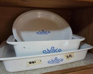 #81 Blue Cornflower Pyrex Set of 3 - 2 casseroles & Pie plate $40.00