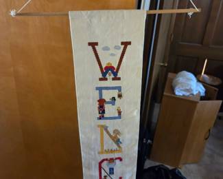 #31 Cross-Stitched Welcome Banner w/kids playing - 8"Wx39"L $25.00
